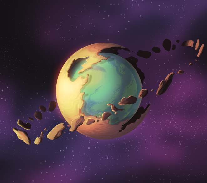 Option 1: Fragments of old crust orbiting around planet.