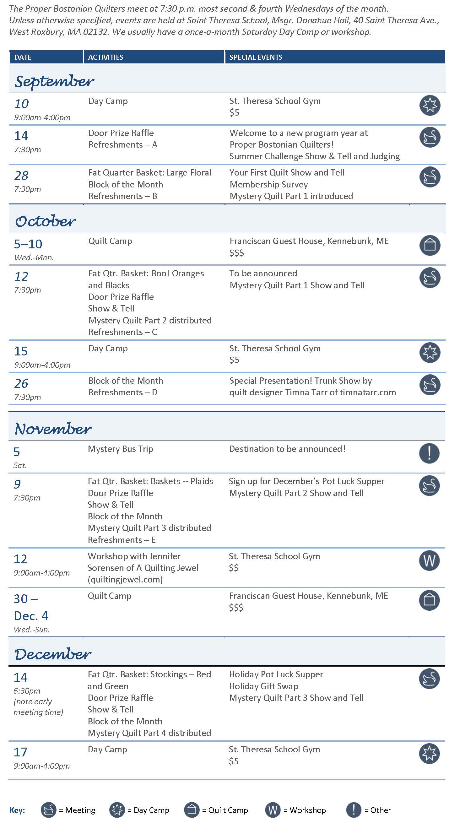 Activity Calendar Fall 2016