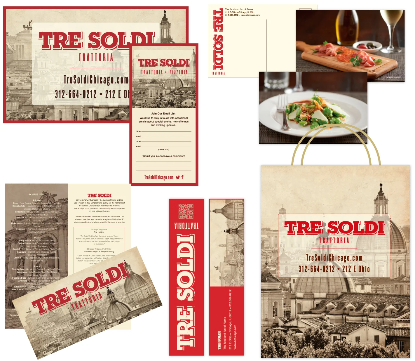 Tre Soldi Trattoria grand opening collateral