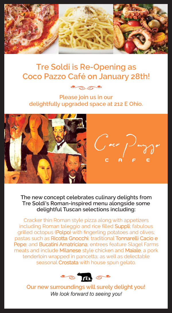 Email announcing the re-opening of Coco Pazzo Cafe