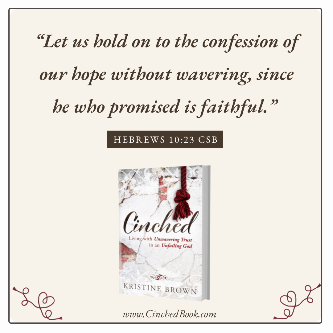 Hebrews 10:23 verse and cover of Cinched book