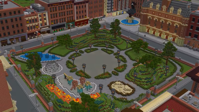 A Minecraft screenshot of a city park