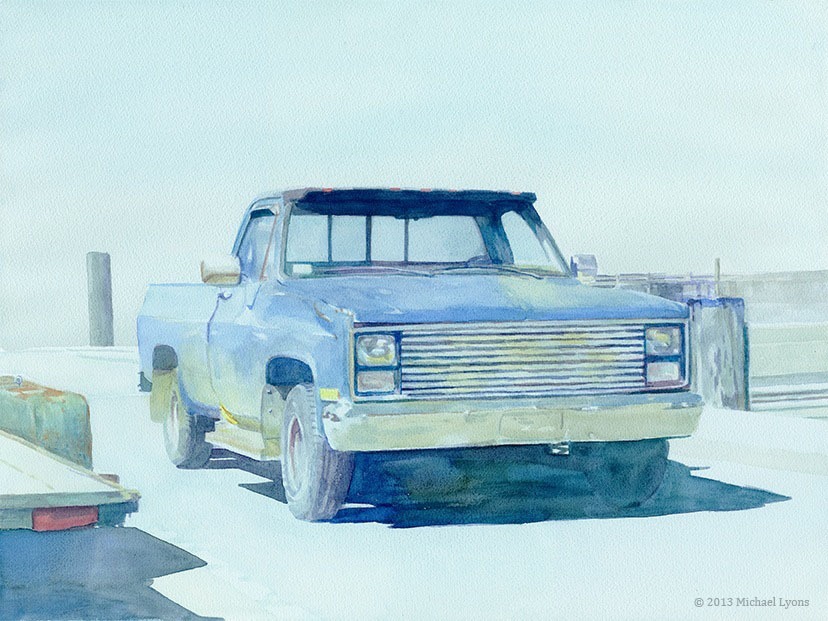    Pick-up at the Pier   22" x 30" watercolor on canvas 