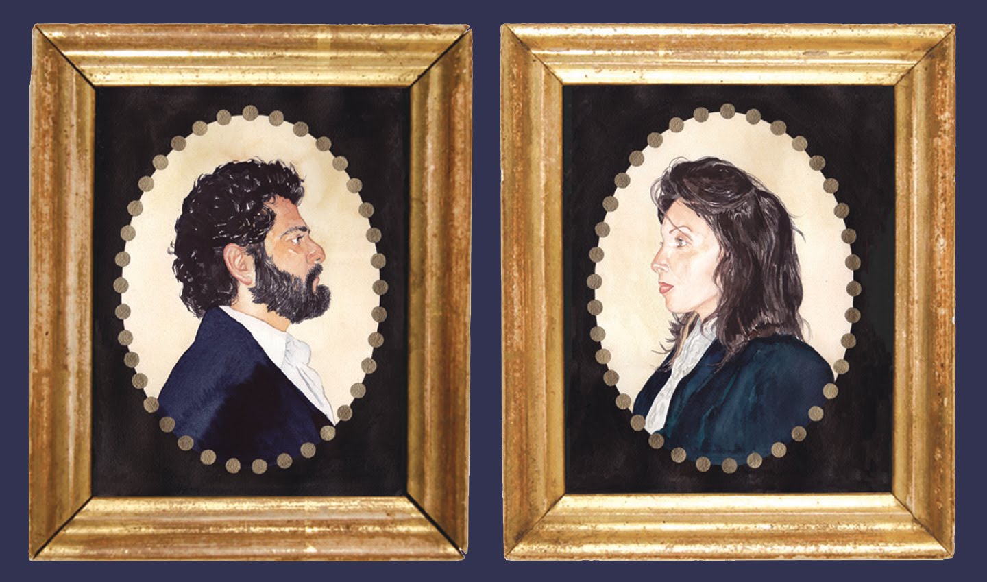  Wedding Portraits painted in Early American Style, watercolor on paper    