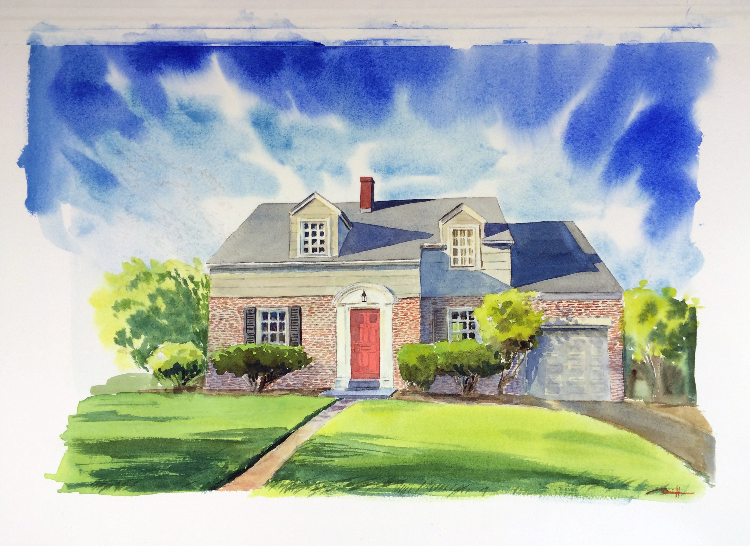 Watercolor House Portrait, 11" x 14"