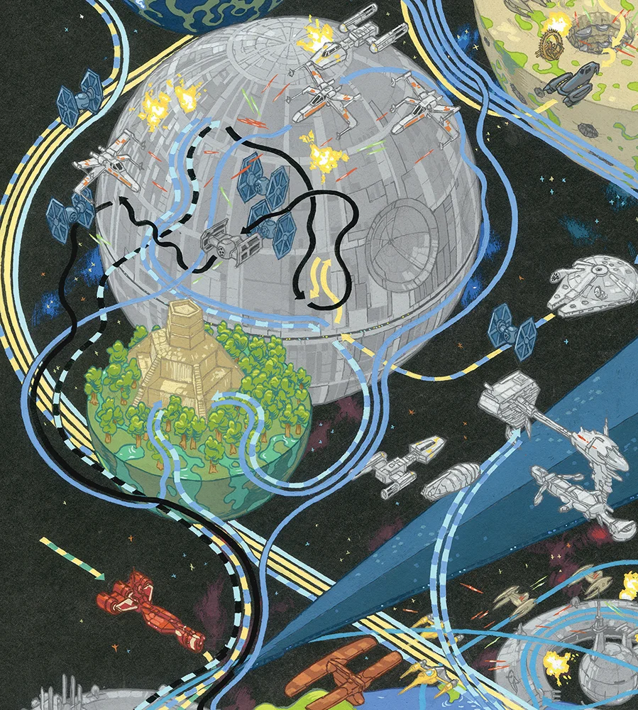 Detail of Death Star I and the Battle of Yavin.