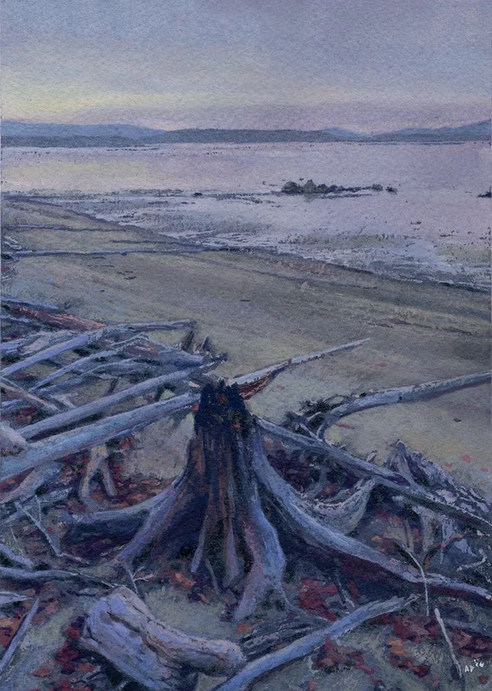 "Flagstaff Lake Dawn, 10/05/25", Ink and Gouache on Arches 140lb Cold Press Paper