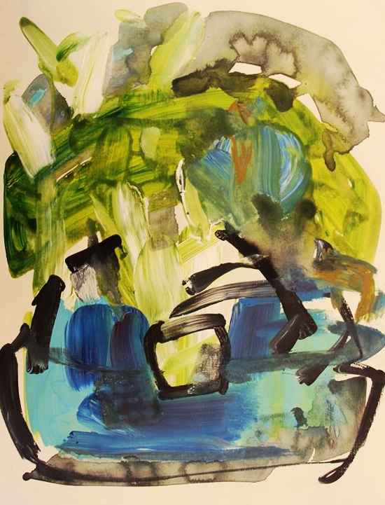 8 and a half by 11 ink and acrylic on paper
