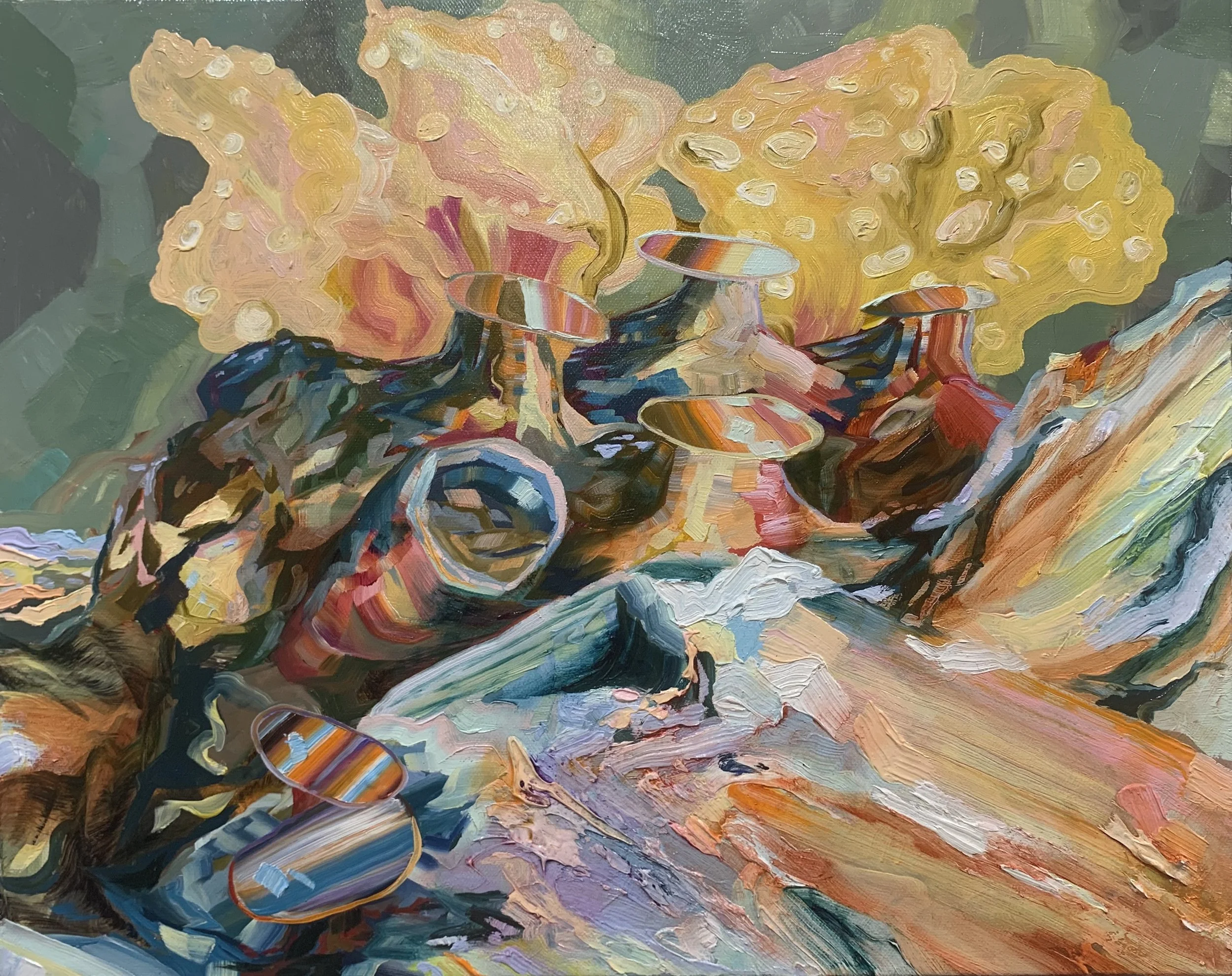 Moon Coverage, Oil and Acrylic on Canvas, 12 × 16 inches, 2024