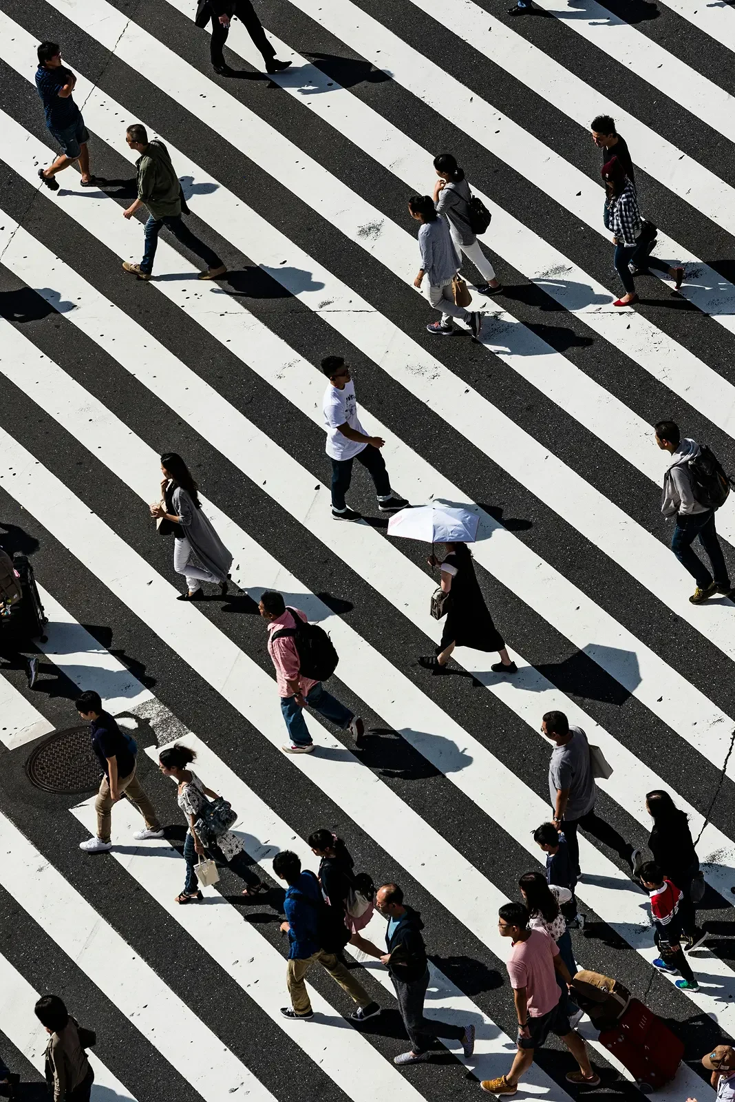 Aerial view of people crossing a busy intersection, representing complexity and movement in organizations.