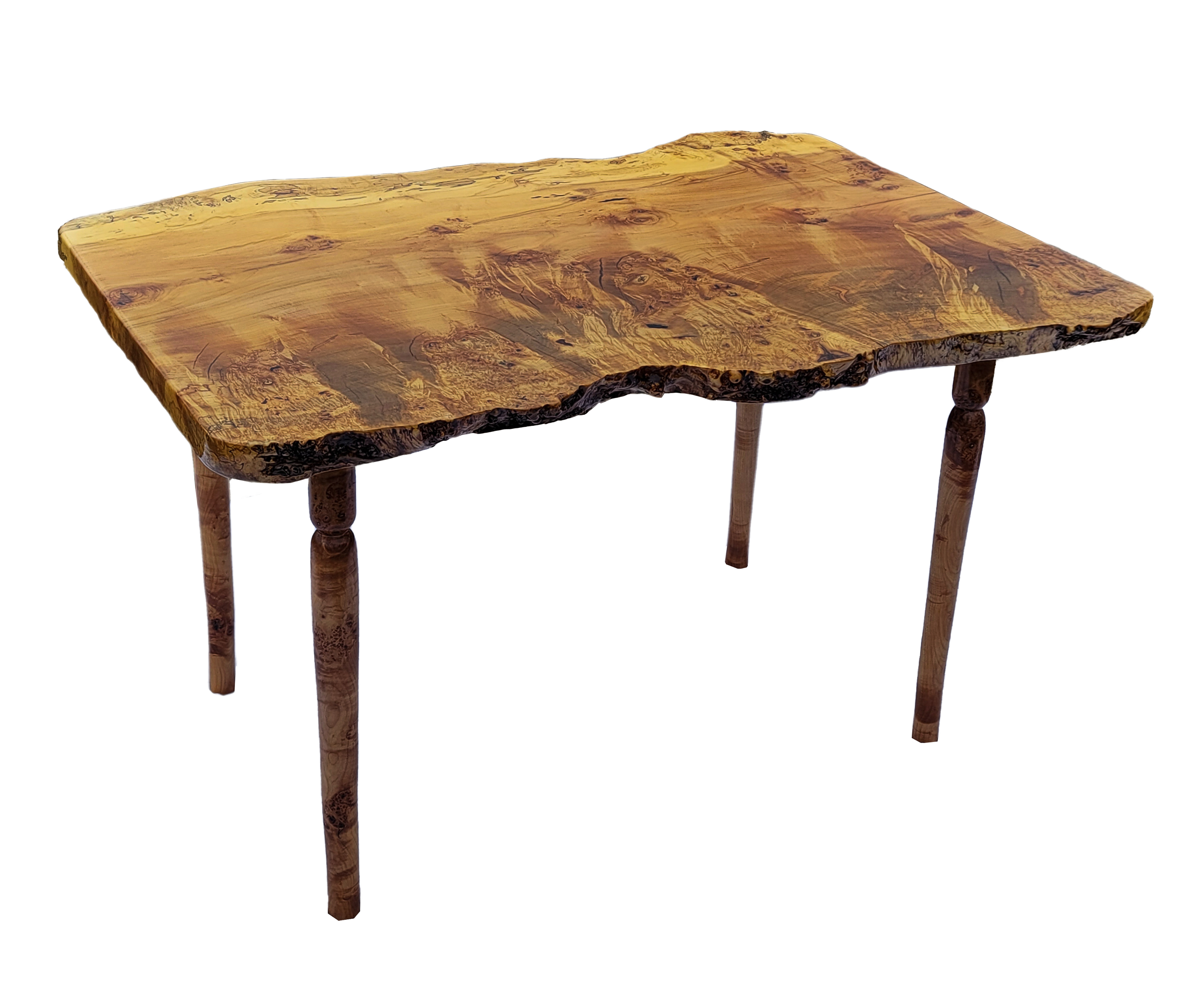 Burl Maple Writing Desk with Matching Spidle Legs $5,800.png