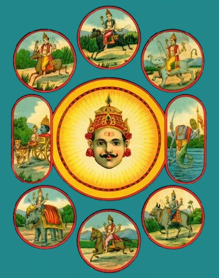 NAVAGRAHA PUJA / OFFERING RESPECTS TO THE 9 PLANETS The nava-grahas are the nine planets which are Lords of karma and have sway over our lives. Each planet alternates in guiding and governing our lives in accordance with our previous karmas . Often done as a precursor to other ceremonies, like a wedding. Navagraha puja is done to pacify and alleviate any imbalances in the planetary energies. In some cases a particular planet may be specifically worshipped to ease the influences. This ceremony is often done as a pre-wedding ceremony.