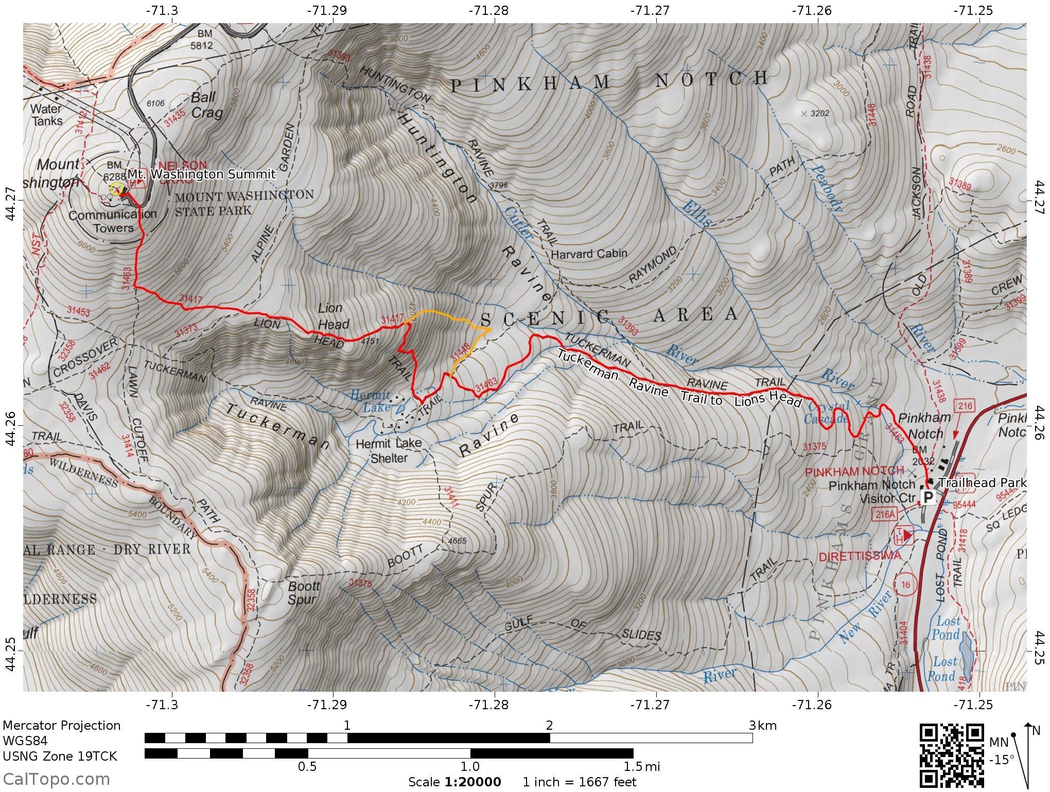 Winter Route highlighted in orange