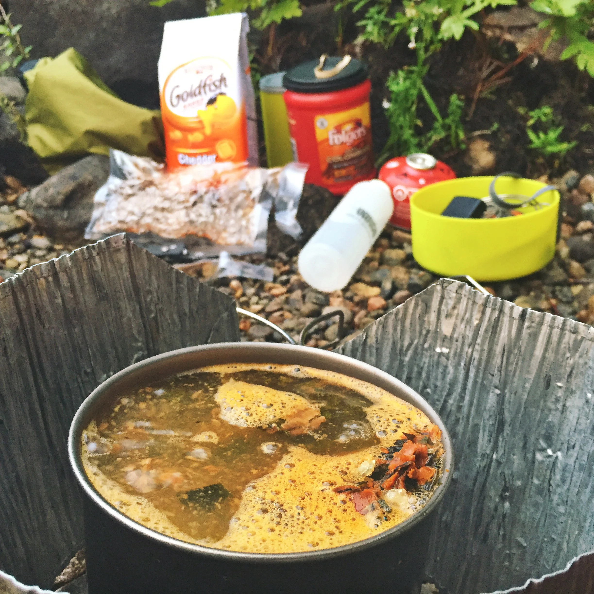 I dehydrated all my own meals beforehand, tonights dinner was one of my favorites: West African Peanut Soup.