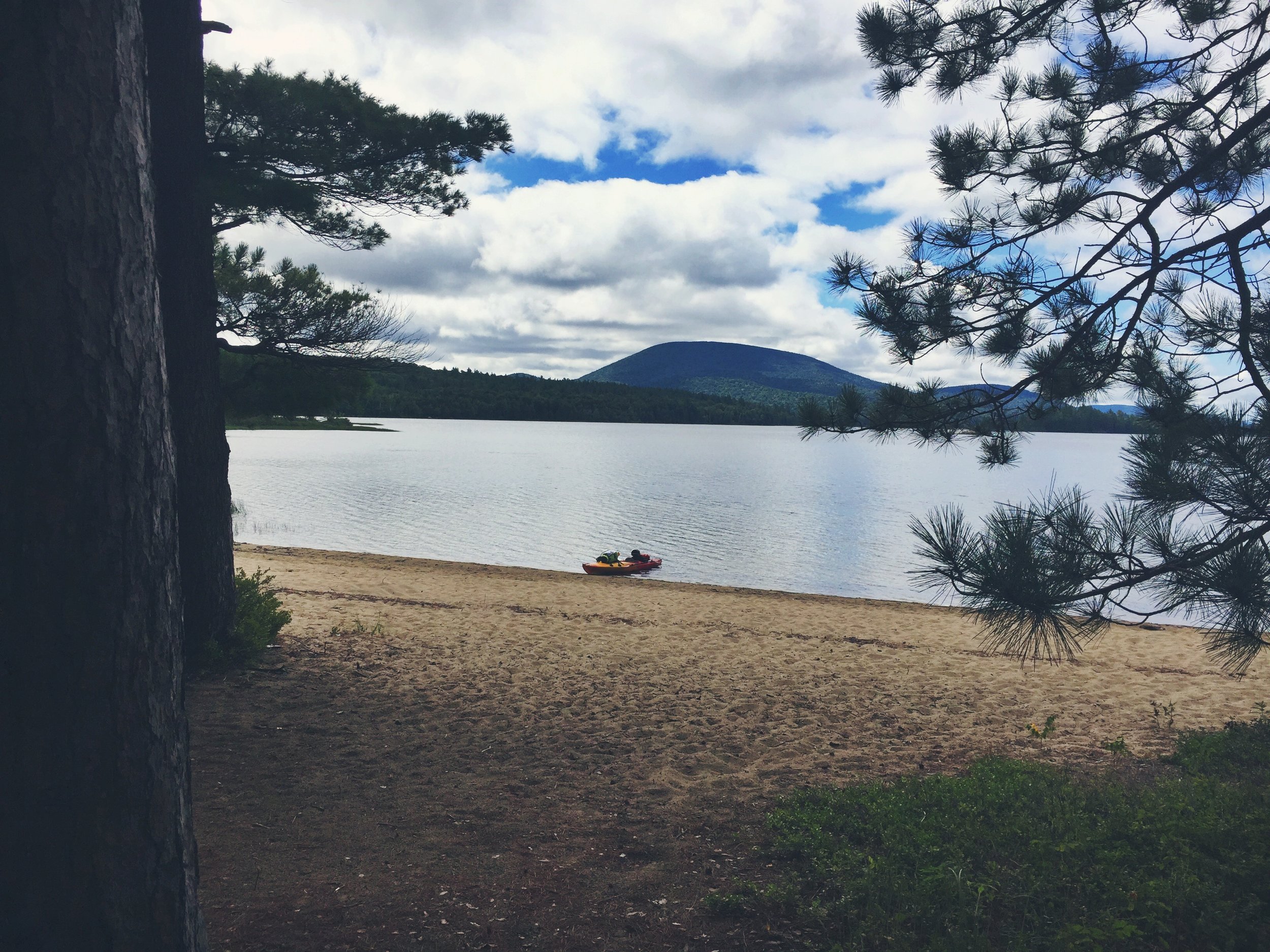 Landed along the beach to check out Long Lake's small glacial dam