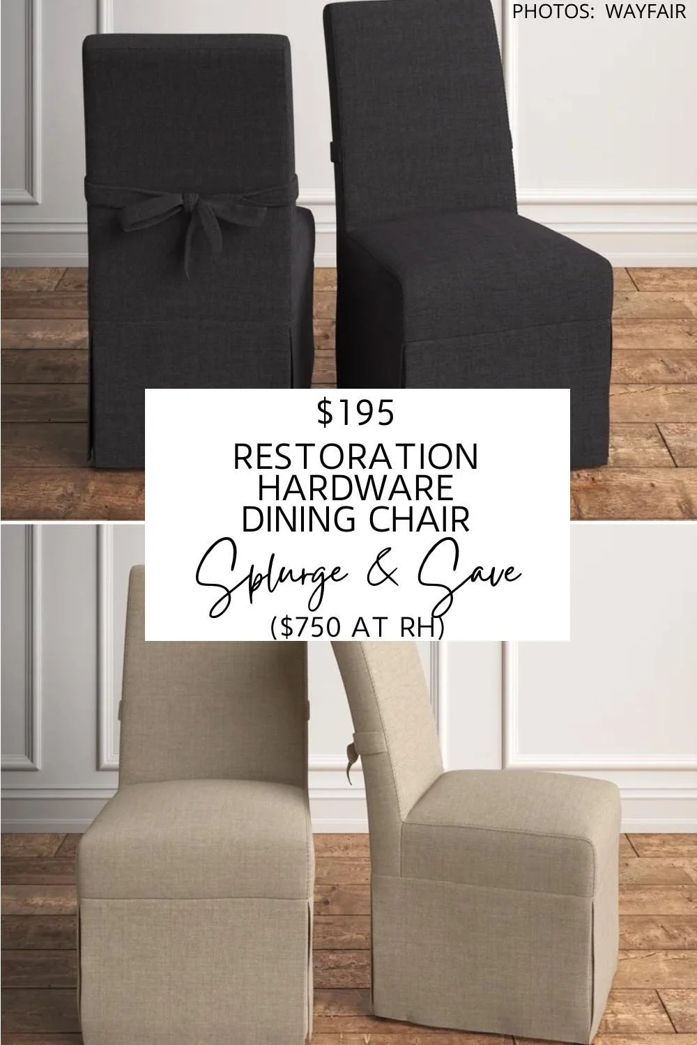 Love this Restoration Hardware dining chair dupe! These Parsons slipcovered chairs are from Wayfair come in a variety of neutral, transitional colors.