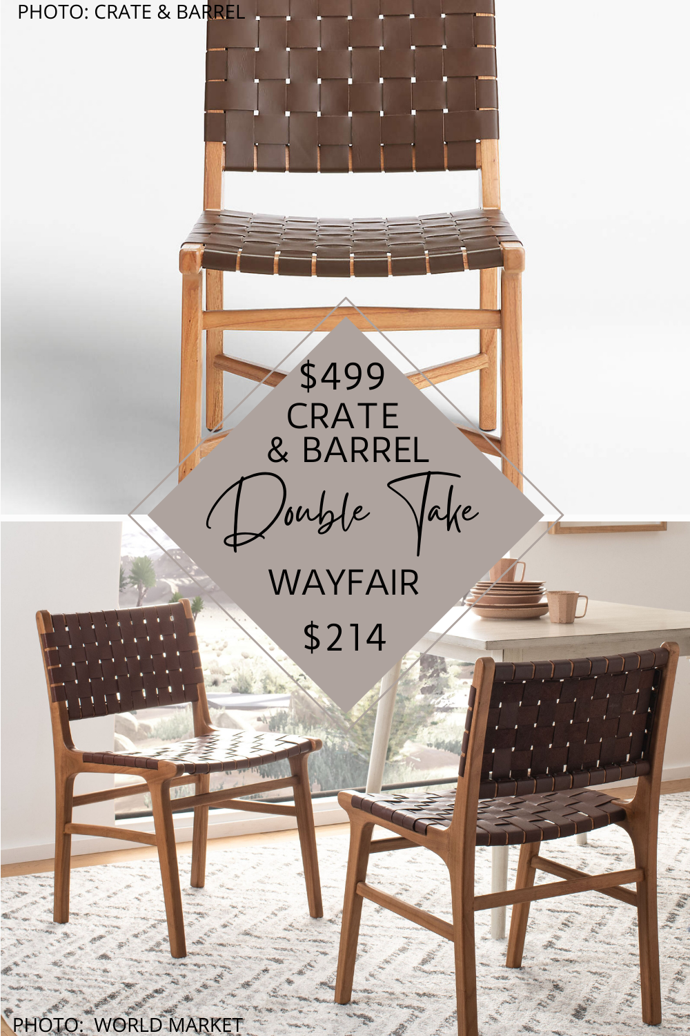 ARHAUS / CRATE &amp; BARREL TAJ LEATHER STRAP DINING CHAIR DUPE