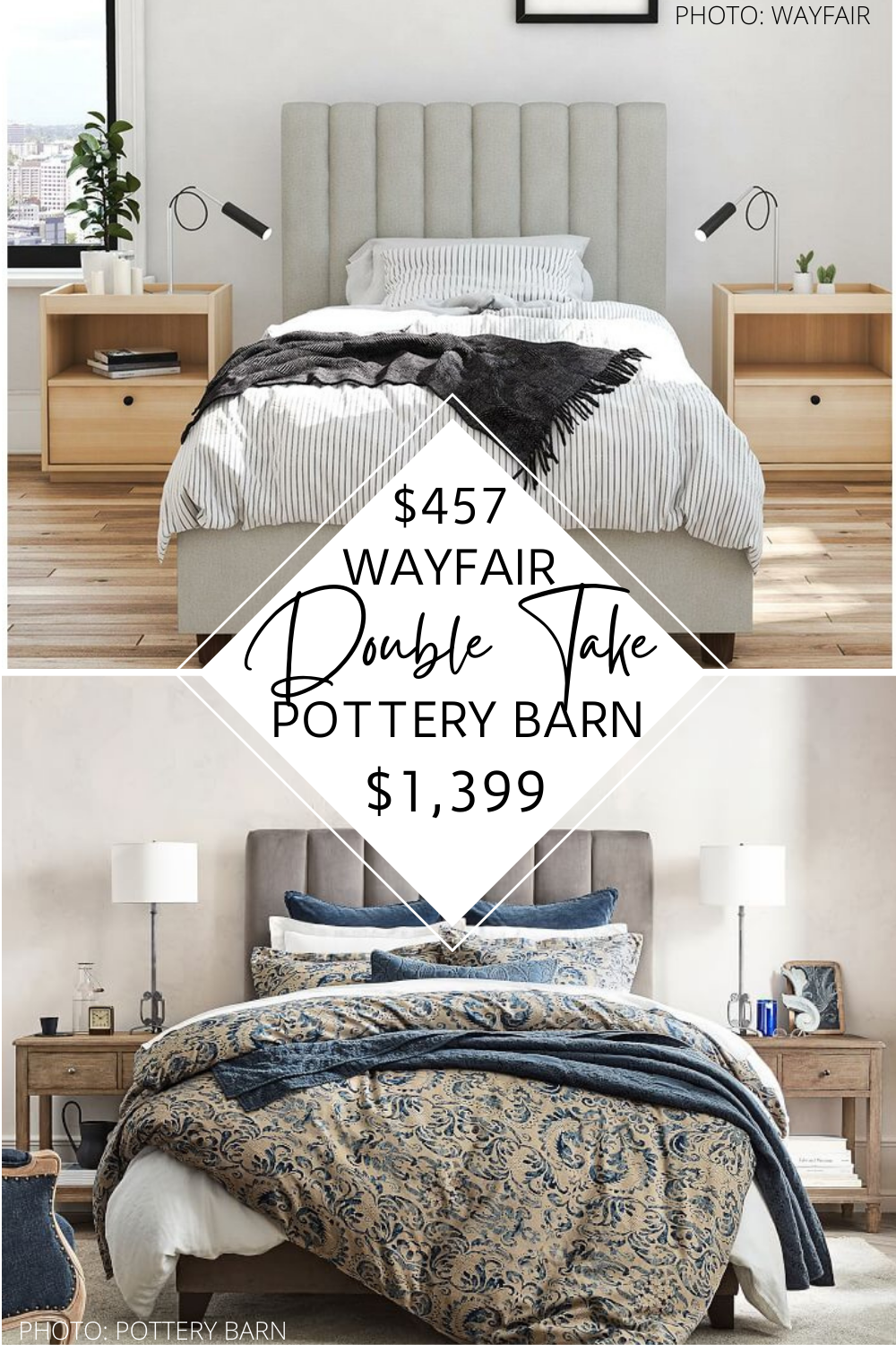 POTTERY BARN KIRA CHANNEL TUFTED UPHOLSTERED BED DUPE