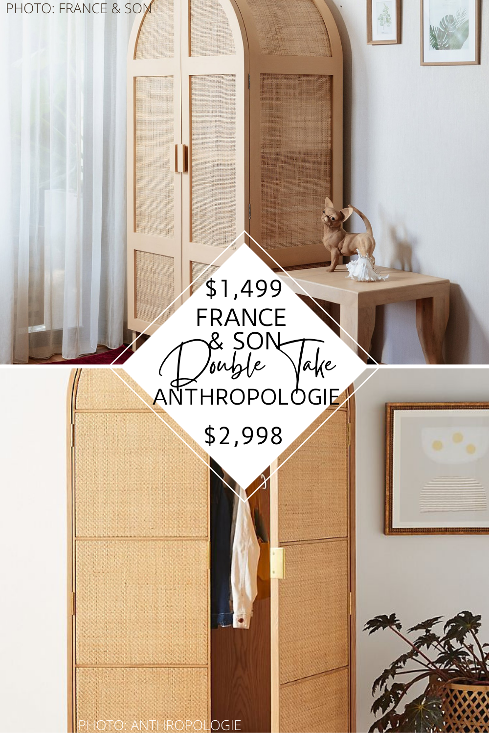 ANTHROPOLOGIE WALLACE CANE AND OAK ARMOIRE DUPE