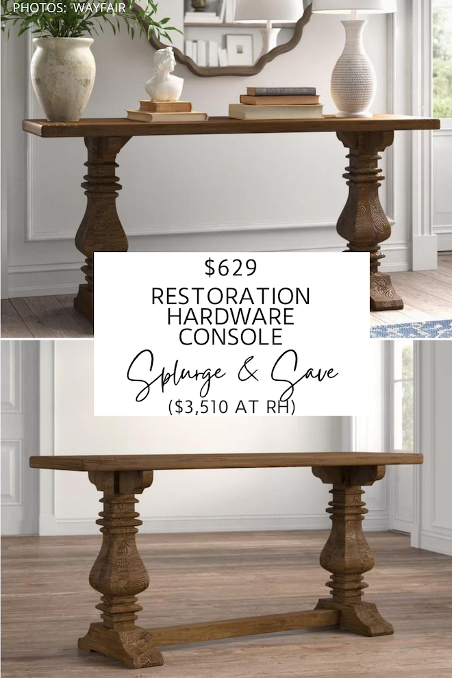 SPLURGE AND SAVE: RESTORATION HARDWARE SALVAGED WOOD TRESTLE CONSOLE TABLE DUPE
