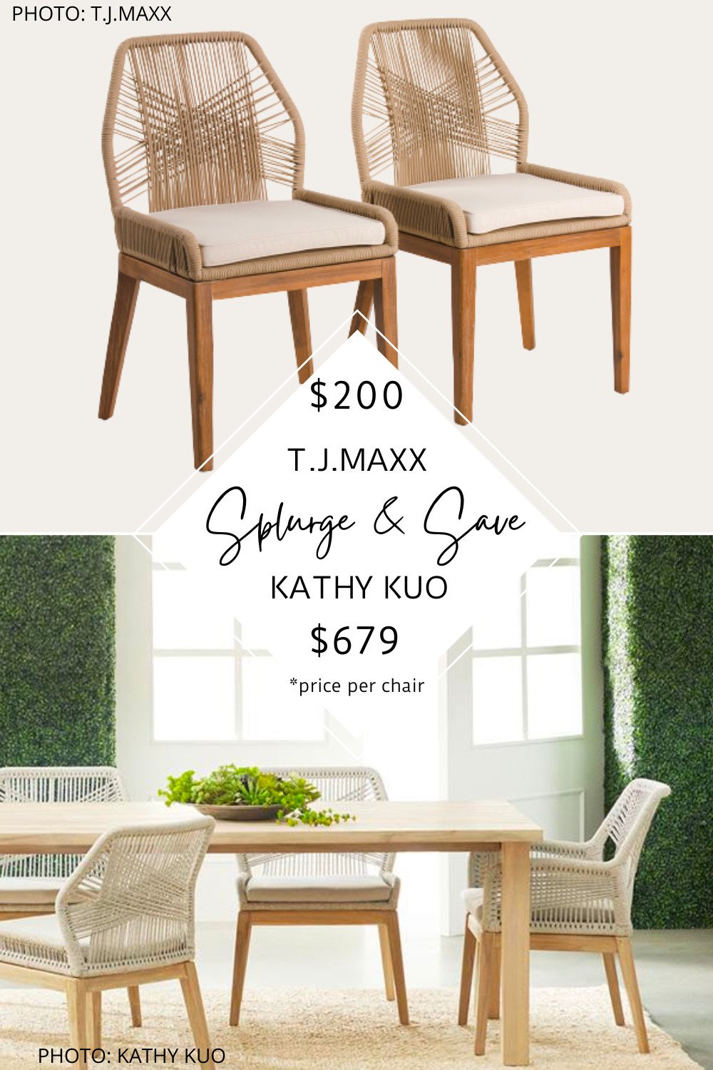 SPLURGE AND SAVE: KATHY KUO LORRY COASTAL WOVEN ROPE CHAIR AND STOOL DUPES  — KENDRA FOUND IT