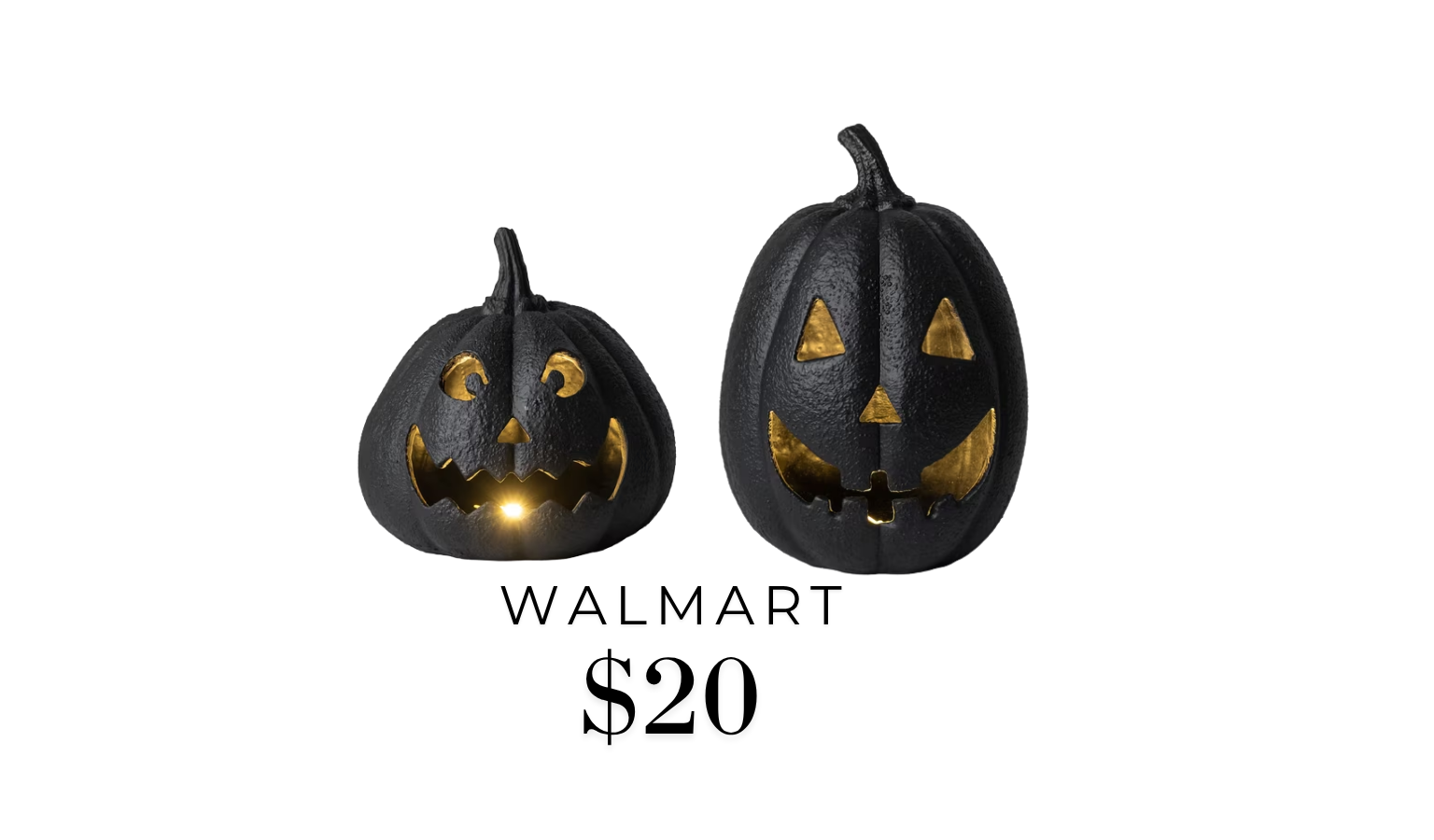 Walmart black resin jack-o'-lantern tabletop decoration in 9 inch and 13 inch sizes