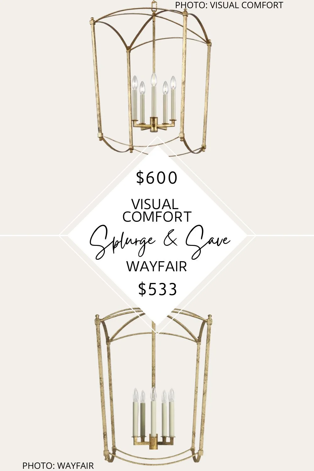 SPLURGE AND SAVE: VISUAL COMFORT THAYER LANTERN CHANDELIER DUPE ...