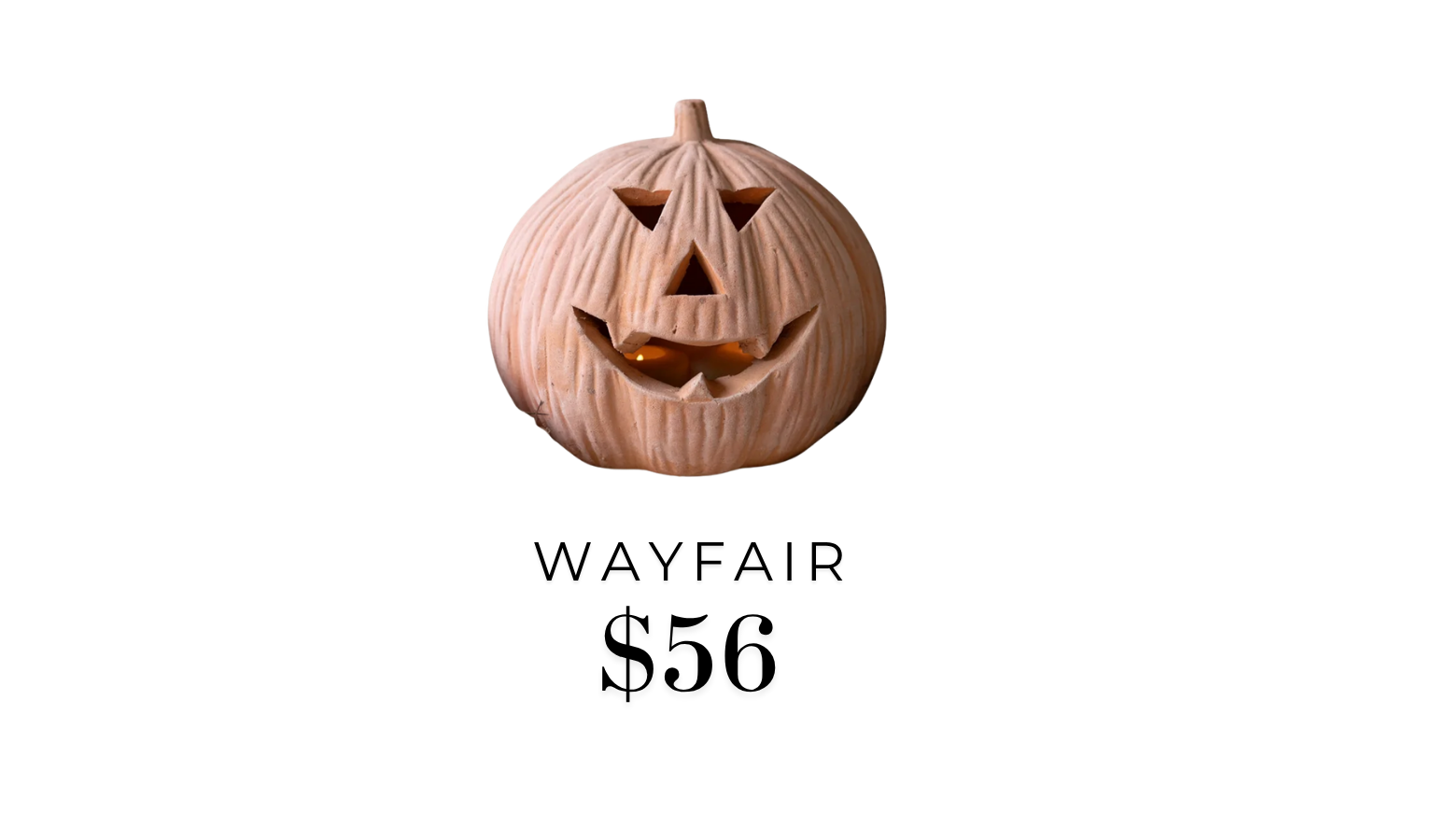 Rustic terracotta jack-o'-lantern accent from Wayfair with carved pumpkin face