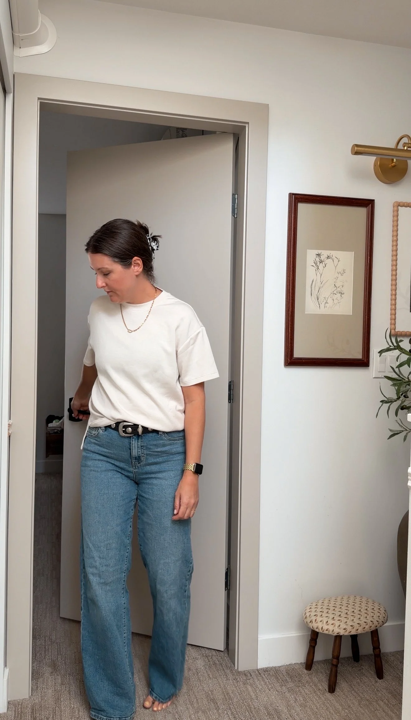 Benjamin Moore Revere Pewter hallway doors with white walls