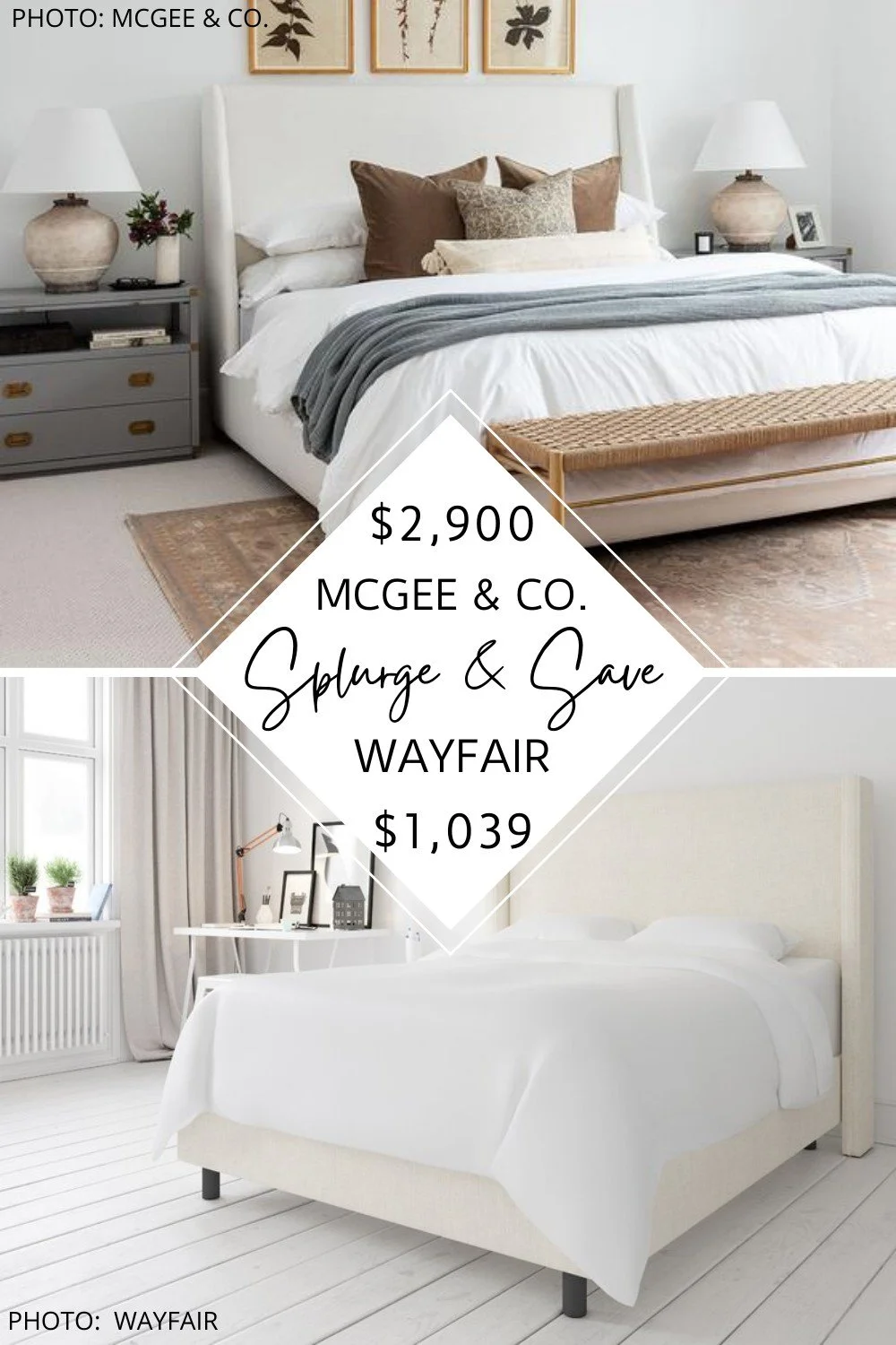 This McGee and Co. Walt Bed dupe is UNREAL. It's a modern traditional upholstered headboard and will get you the Studio McGee look on a budget.