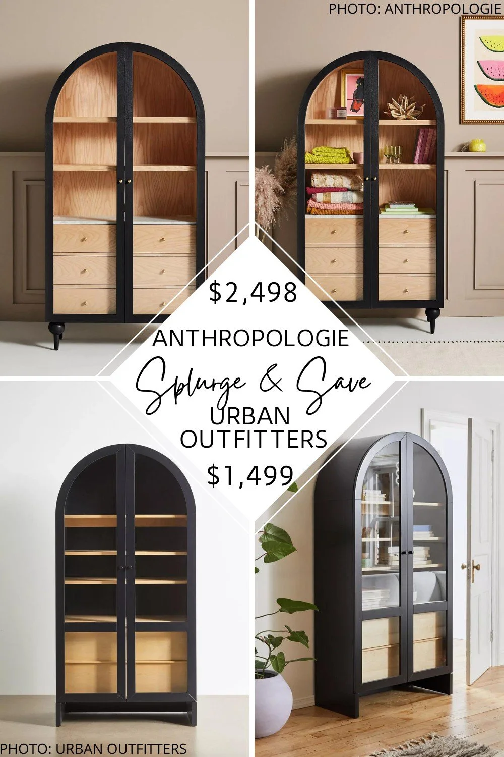 This Anthropologie Fern Cabinet dupe is from Urban Outfitters! It's an arched cabinet with glass doors and it will help you decorate on a budget.