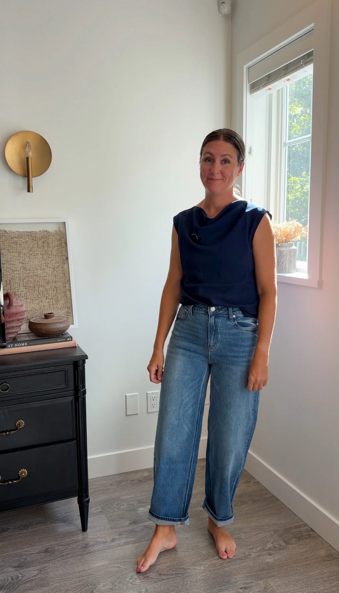 quince bella jeans in real life barrel jeans