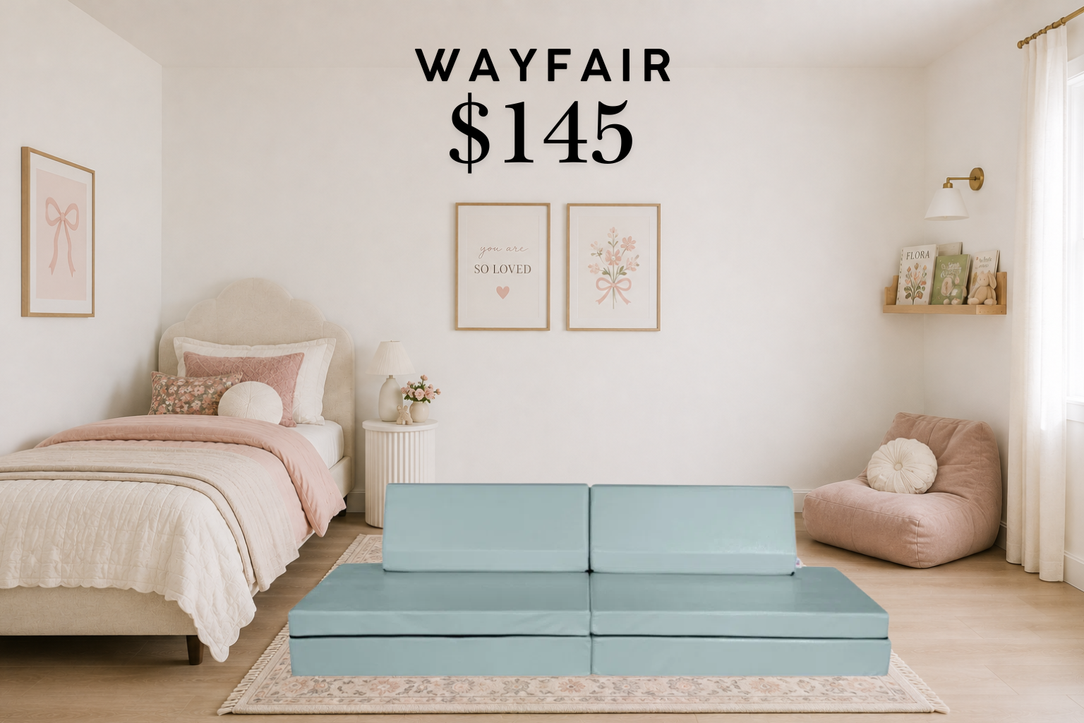 Nugget couch alternative in a modern kids bedroom