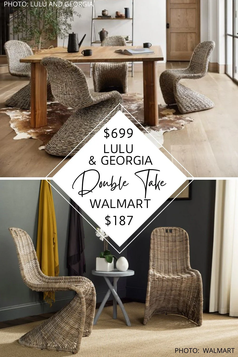 This Luu and Georgia Manila Dining Chair dupe are wicker "s" shaped chairs and from Walmart! They would go great in a transitional or modern traditional dining room or kitchen.