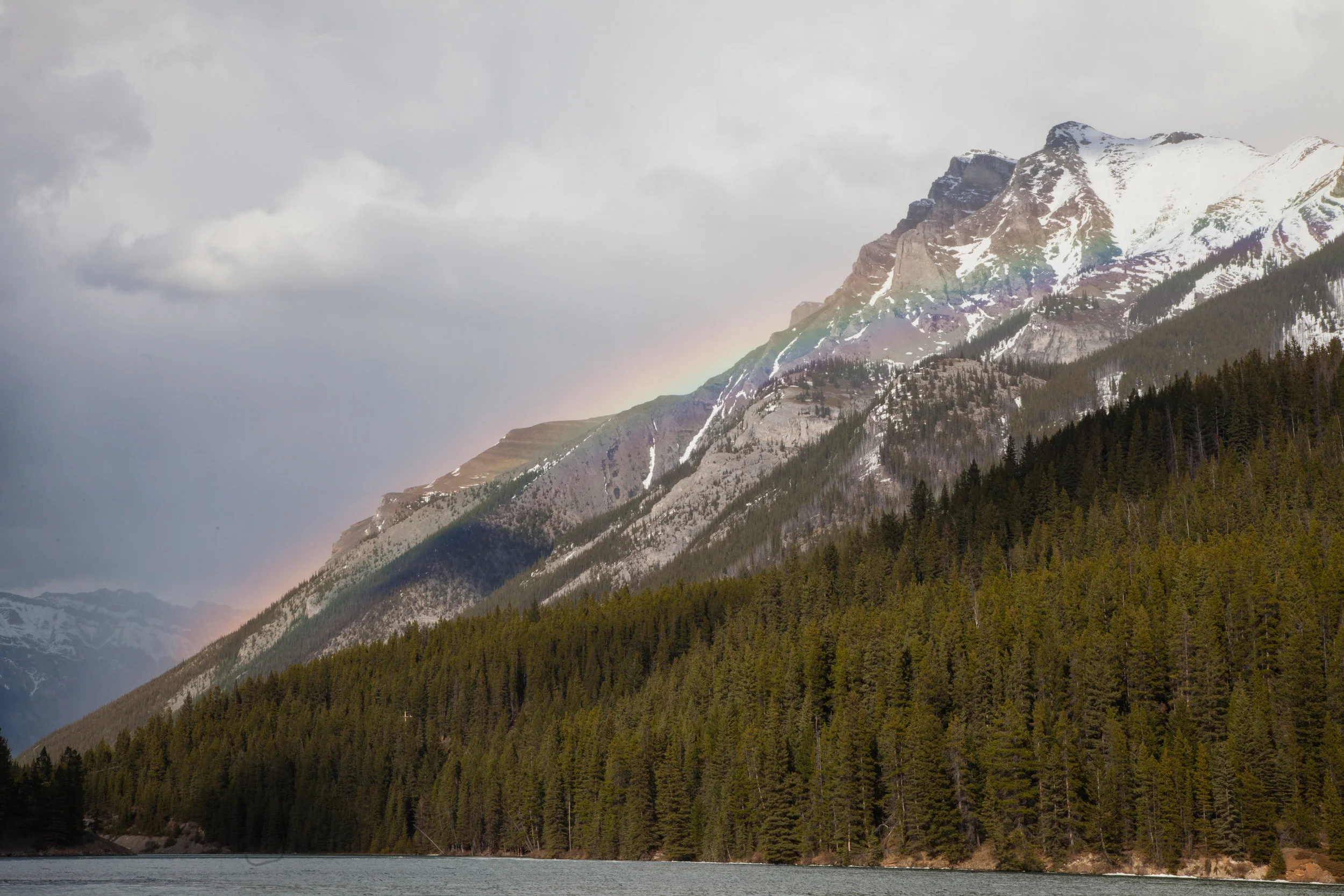 A thunderstorm was rolling in and created this beautiful Mountain Rainbow combo