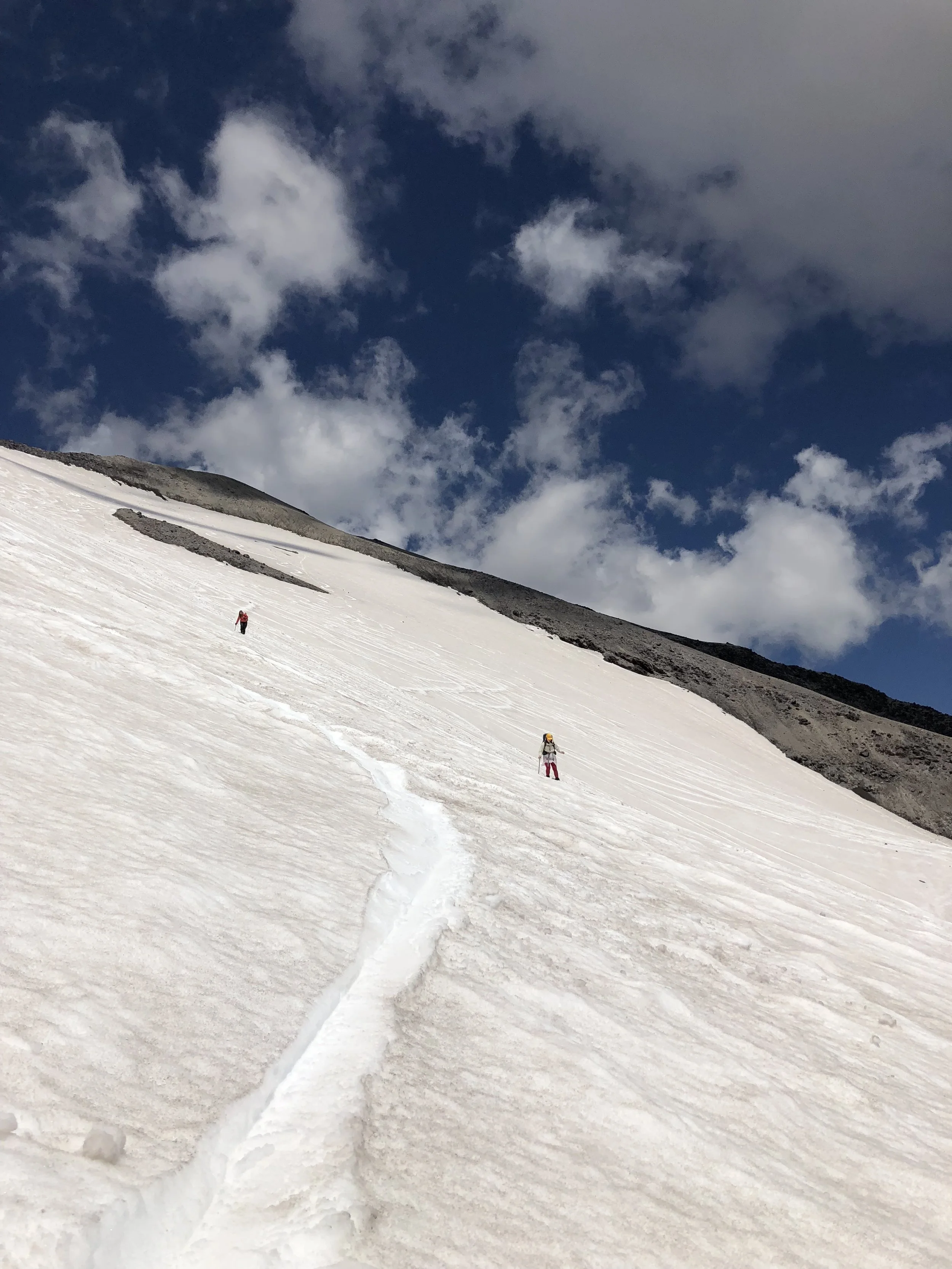 Making my way back to Doris after opting to not glissade down the sketchy steep bit!