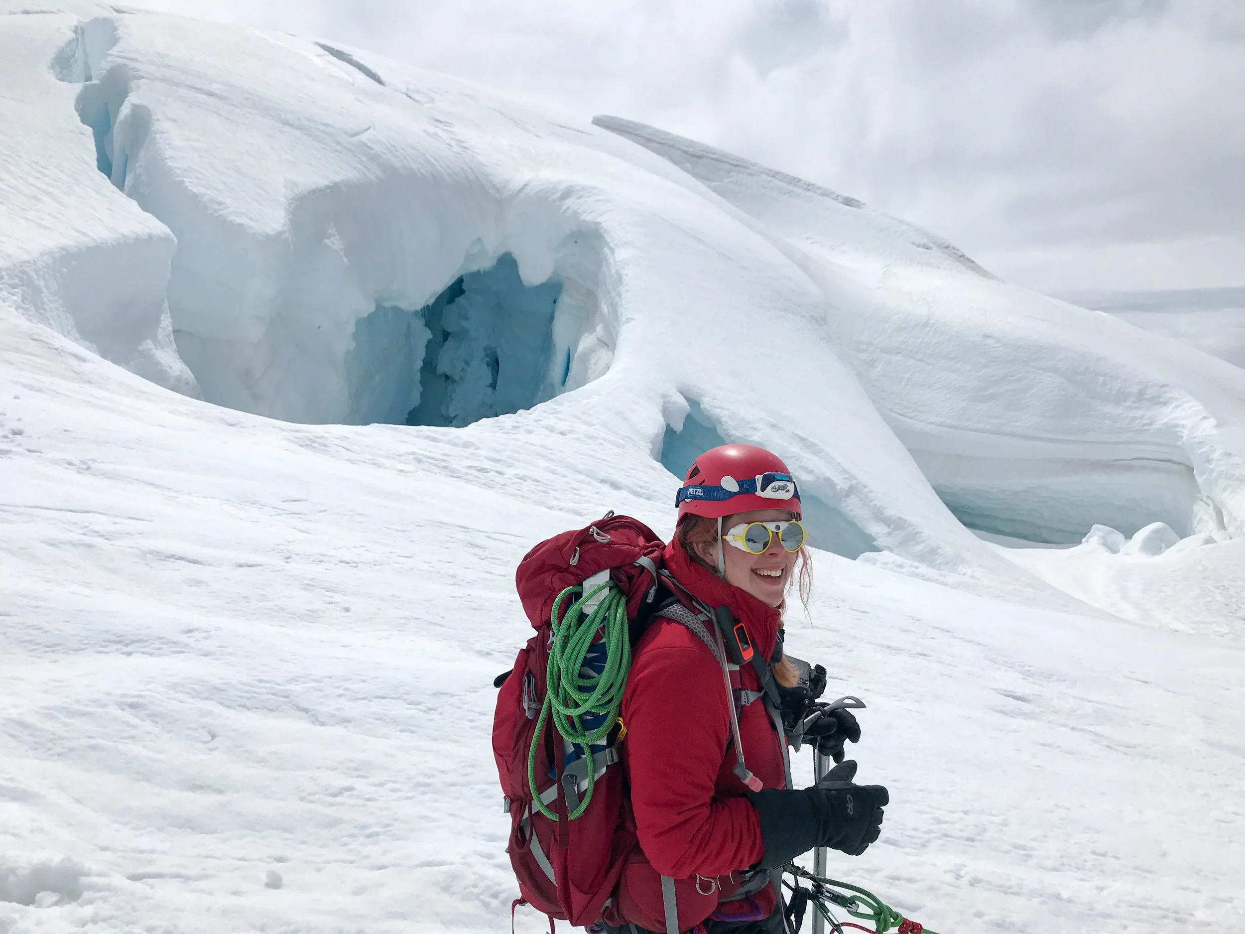 Me pretending I am totally fine being surrounded by giant crevasses. Thanks for the photo Kelsey!