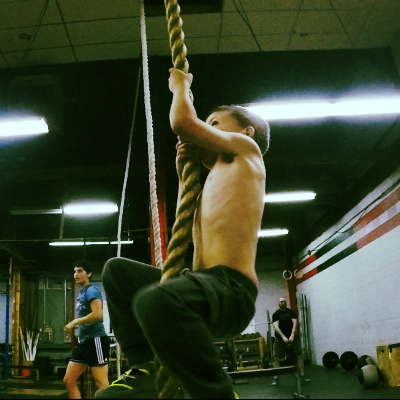 Easton gets in on the rope climbing action on Wednesday!