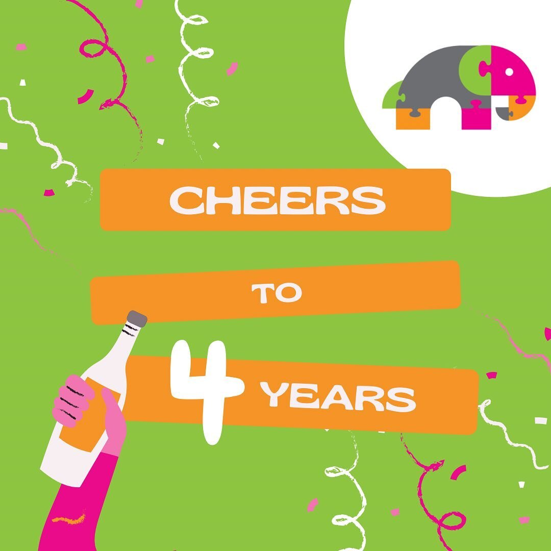 Today we celebrate 4 years of providing a dynamic, whole family approach to childcare!  To all the families past, present &amp; future who have gone on this ride with us we say thank you! ❤️🎉🐘