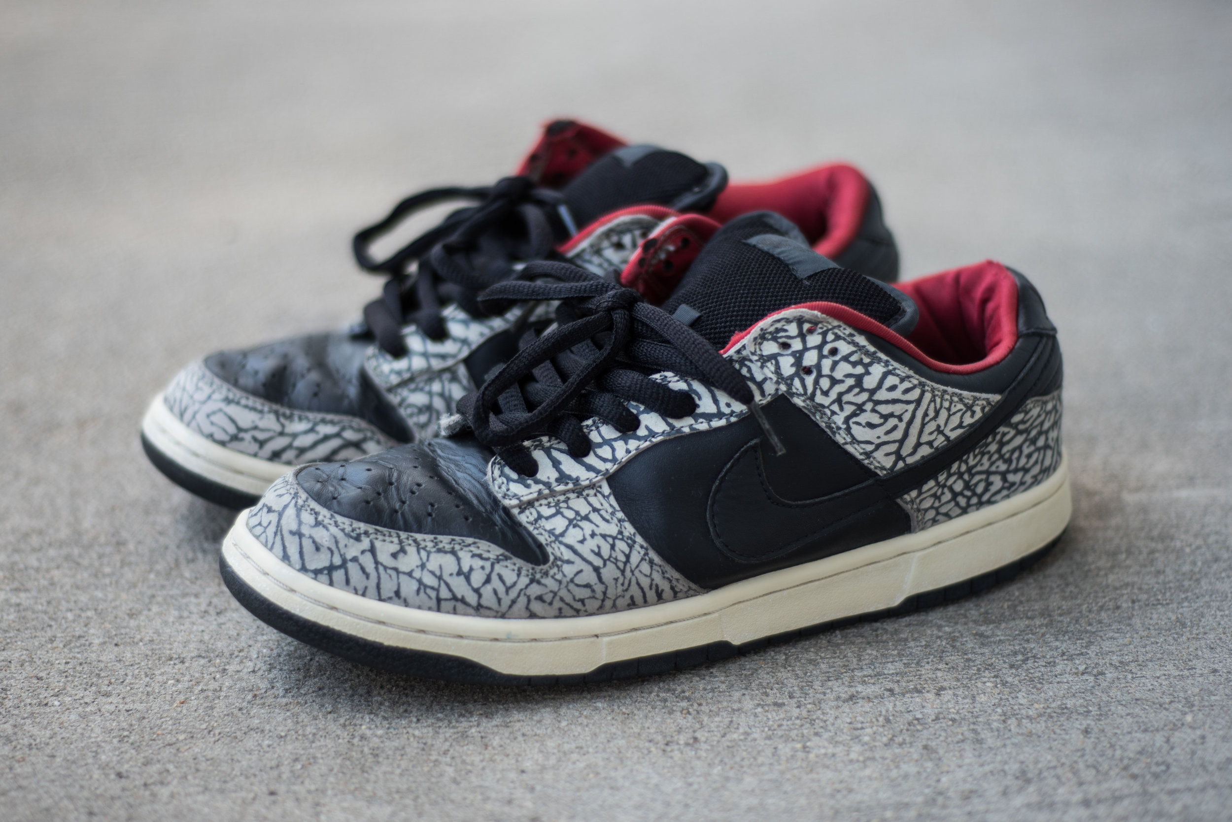 My personal pair of the sneakers the mentioned article was referencing. Only 500 authorized pairs exist. They pay homage to one of Nike's most popular sneakers, the Black Cement Air Jordan III.