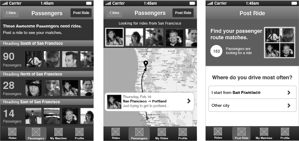 Early wireframes: How to encourage drivers to post