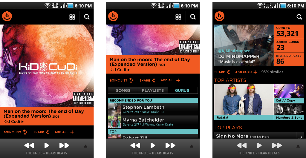 Android final designs Android mobile app screens for Album and Profile views