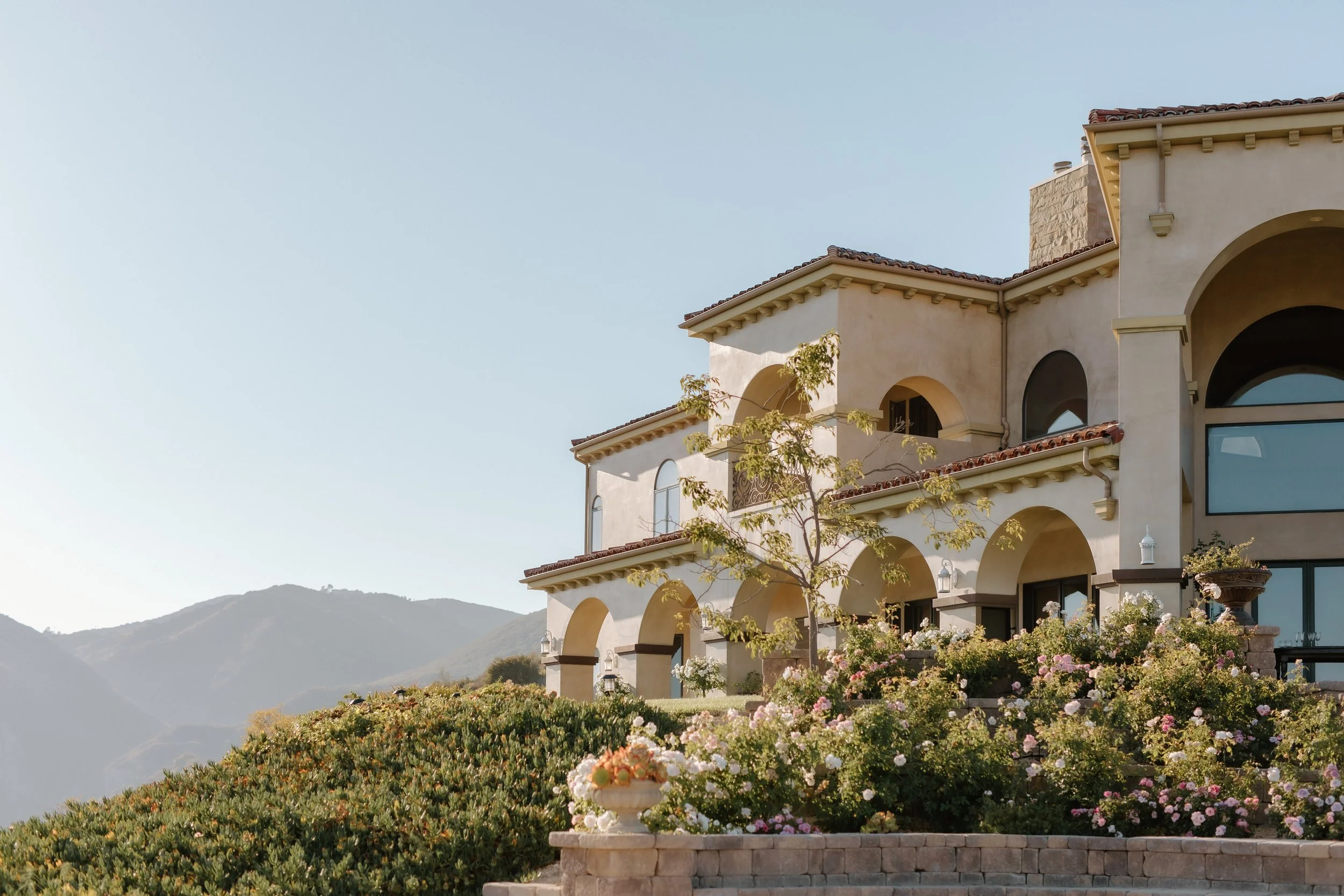 Grand View Malibu Mansion in midday summer sun