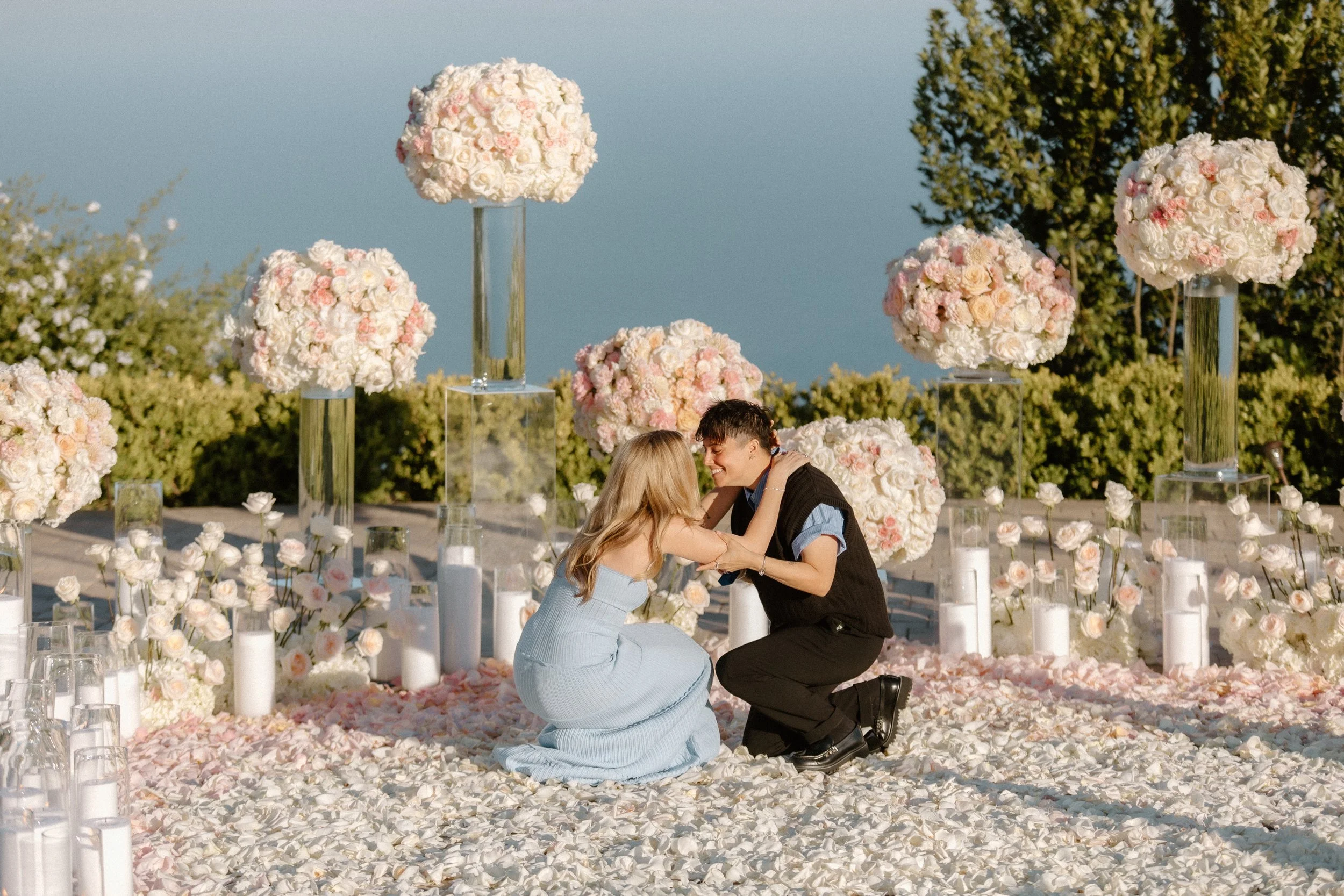 Emotional couple during marriage proposal in Malibu
