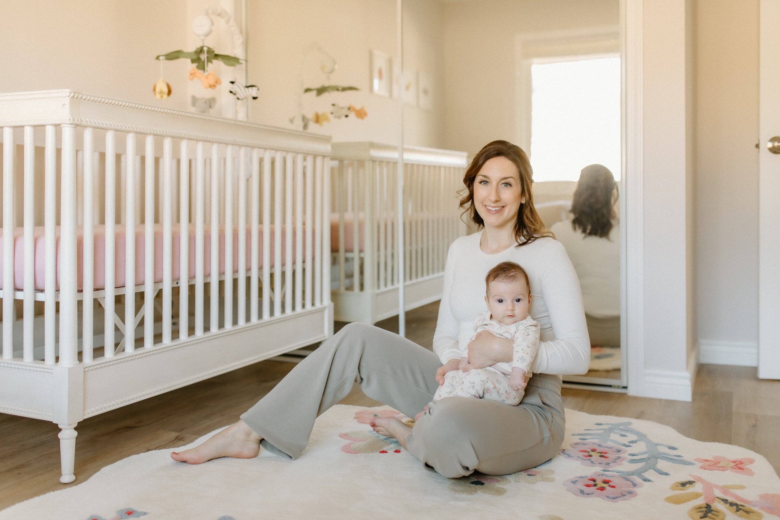 mom with new baby at home in Palos Verdes