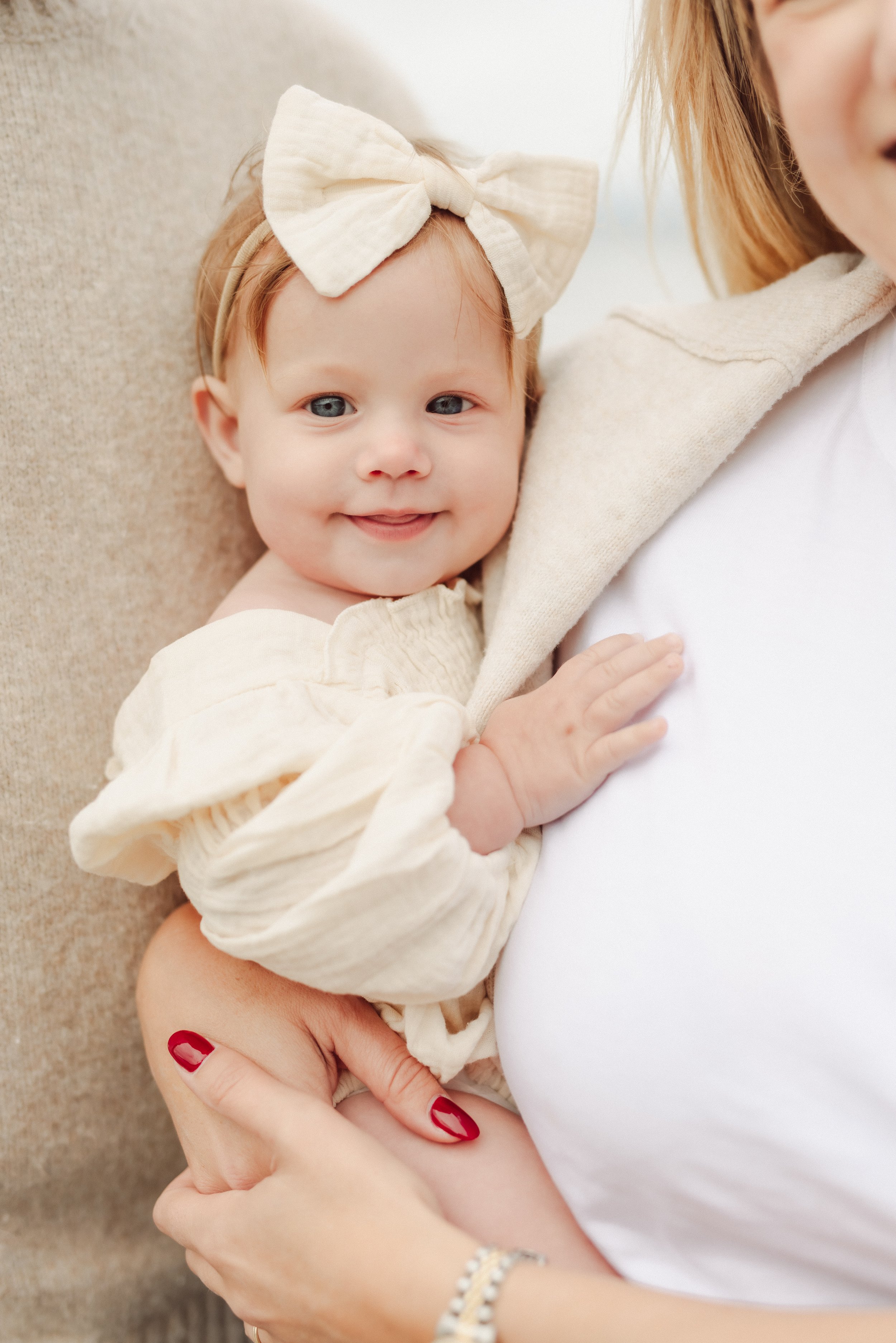 Strawberry blonde baby with blue eyes