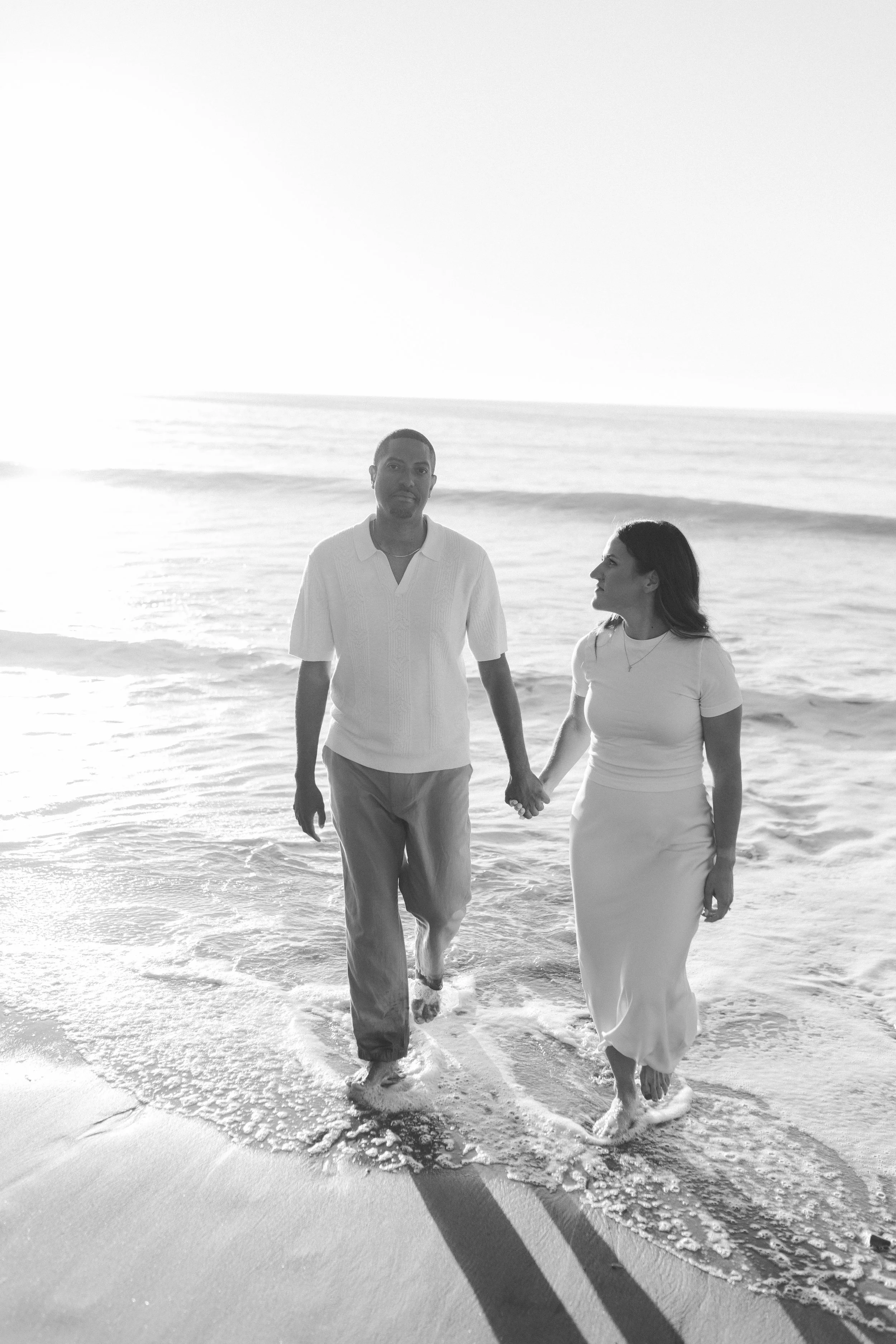 Black and white beach engagement session