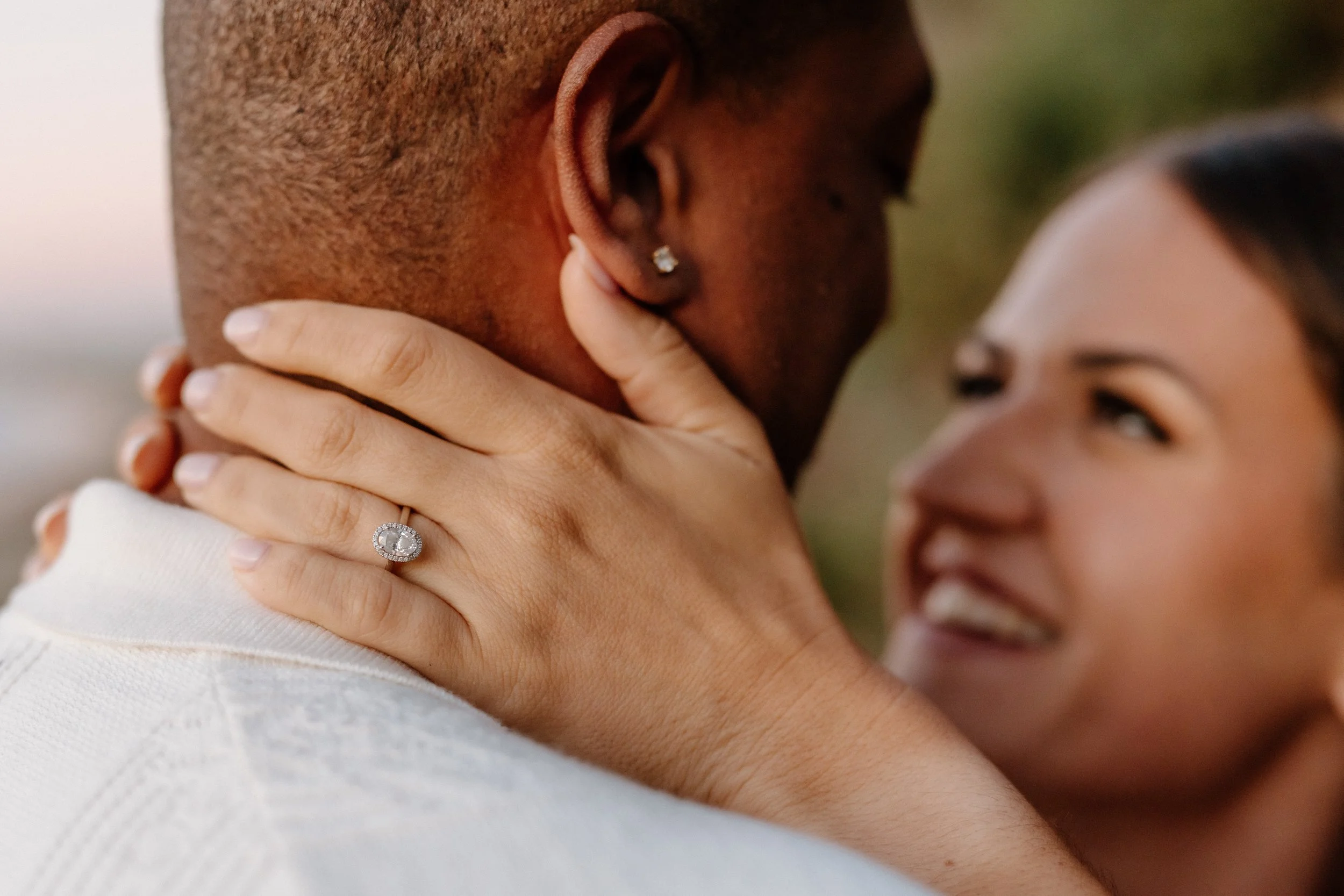 Engagement Ring close up photo on hand
