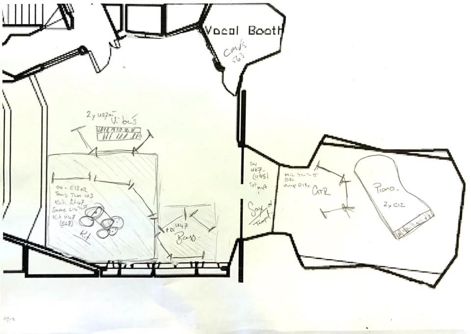 Floor plan from Abbey Road studios, recording of Swingin’ on Broadway 2008.