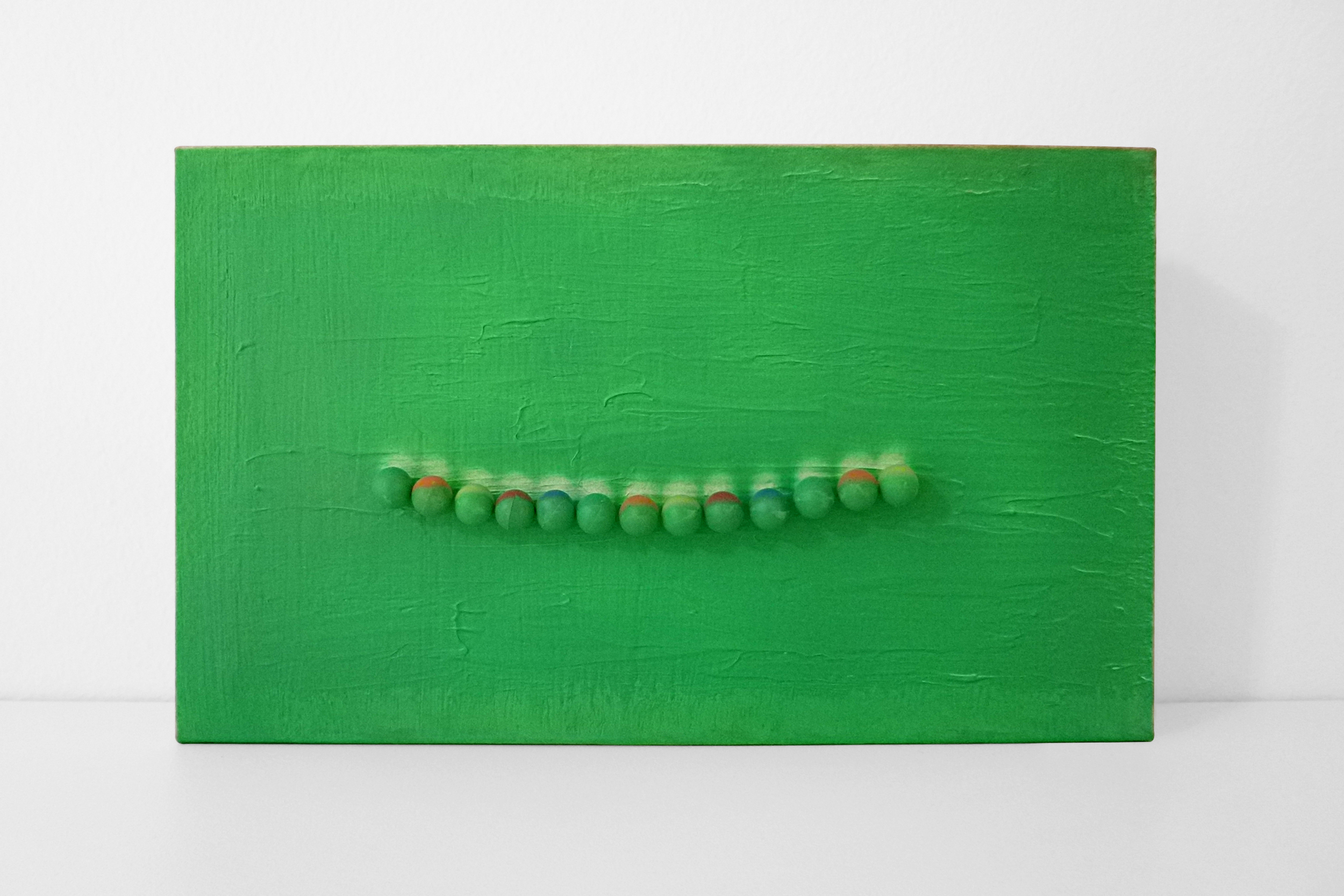  Green Pins, 2013 mixed media on canvas 14x24 cm / 5.5x9.5 in    